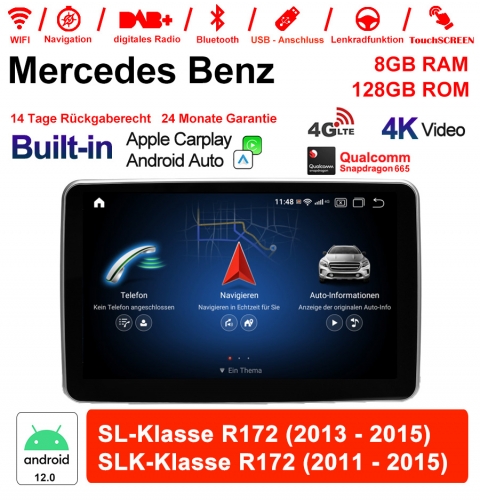 9 inch Qualcomm Snapdragon 665 8 Core Android 12 4G LTE Car Radio/Multimedia 8GB RAM 128GB ROM For Benz SL/SLK-Class R172 NTG4.5 Built -in Carplay