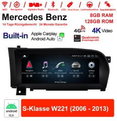 10.25 inches Qualcomm Snapdragon 665 8 Core Android 12 4G LTE Car Radio/Multimedia 8GB RAM 128GB ROM For Benz S-class W221 2006-2013 Built-in Carplay