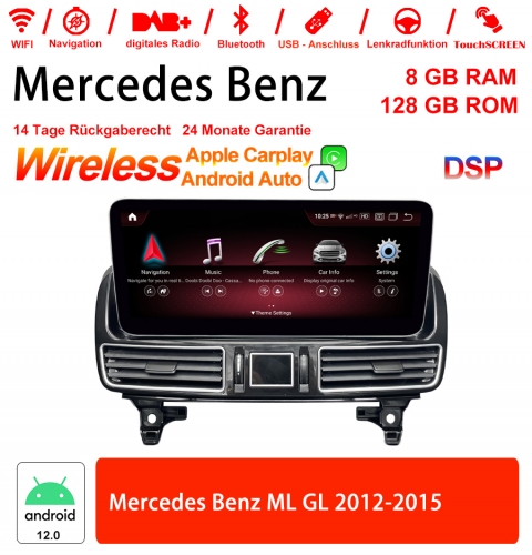12.3 inch Snapdragon 665 8 Core Android 12 4G Car Radio / Multimedia 8GB RAM 128GB ROM For Benz ML/GL-Klasse 2012-2015 Built-in CarPlay