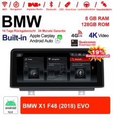 10.25 Zoll Qualcomm Snapdragon 665 8 Core Android 12.0 4G LTE Autoradio / Multimedia USB WiFi Navi Carplay Für BMW X1 F48 (2018) EVO 