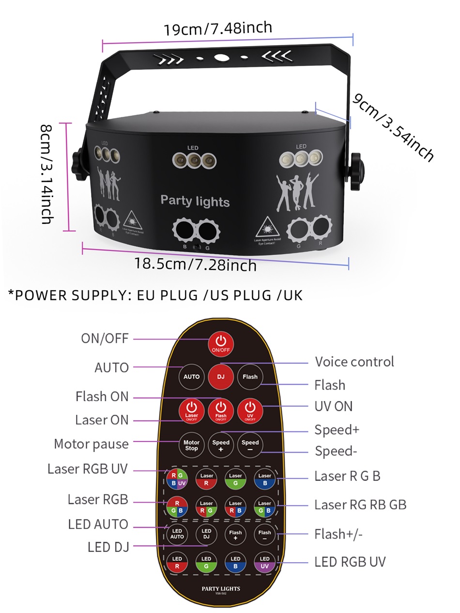 Projecteur de lumière laser à faisceau DJ Disco RVB 15 trous