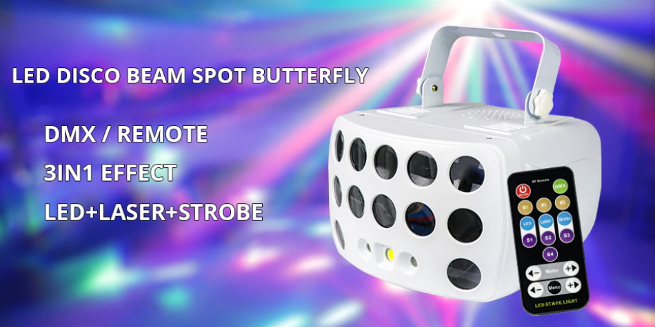 Stroboscope laser LED DMX RGBW télécommandé