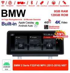 8.8 Zoll Qualcomm Snapdragon 665 8 Core Android 12.0 4G LTE Autoradio / Multimedia 8GB RAM 128GB ROM USB WiFi Carplay Für BMW 2 Series F22/F45 MPV NBT