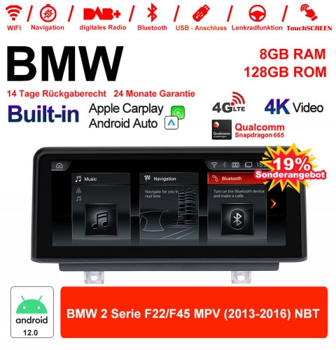 8.8 Inch Qualcomm Snapdragon 665 8 Core Android 12.0 4G LTE Car Radio / Multimedia 8GB RAM 128GB ROM USB WiFi Carplay For BMW 2 Series F22/F45 MPV NBT