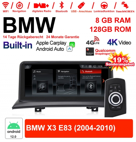 10.25 Zoll Qualcomm Snapdragon 662 8 Core Android 12.0 4G LTE Autoradio /Multimedia USB WiFi Carplay Für BMW X3 E83 (2004-2010) mit Original display