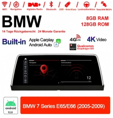10.25 inch Qualcomm Snapdragon 665 8 Core Android 12.0 4G LTE Car Radio / Multimedia 8GB RAM 128GB ROM USB Carplay For BMW 7 Series E65/E66 2005-2009