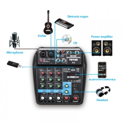 TEYUN A4 Sound Mischpult Bluetooth USB Rekord Computer 48V Phantom Power Delay Repaeat Wirkung 4 Kanäle USB Audio mixer