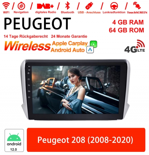 10 Inch Android 12.0 4G LTE Car Radio / Multimedia 4GB RAM 64GB ROM For Peugeot 208 (2008-2020)