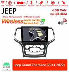 10.1 pouces Android 12.0 4G LTE Autoradio / Multimédia 4Go de RAM 64Go de RAM pour Jeep Grand Cherokee 2014-2022 Built-in Carplay / Android Auto