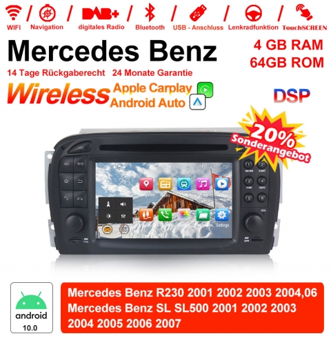 7 Zoll Android 10.0 Autoradio / Multimedia 4GB RAM 64GB ROM Für Mercedes Benz SL R230 SL500 2001-2007 Mit WiFi NAVI Bluetooth USB