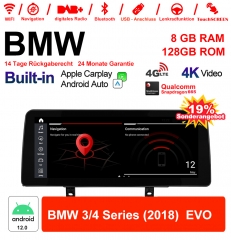 12.3 Inch Qualcomm Snapdragon 665 8 Core Android 12.0 4G LTE Car Radio / Multimedia USB Carplay For  BMW 3/4 Series (2018)  EVO With WiFi