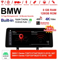 12.3 pouces Qualcomm Snapdragon 665 8 Core Android 12.0 4G LTE Autoradio / Multimédia 6Go RAM 128Go ROM  USB Carplay Pour BMW 3 Series/4 Series NBT