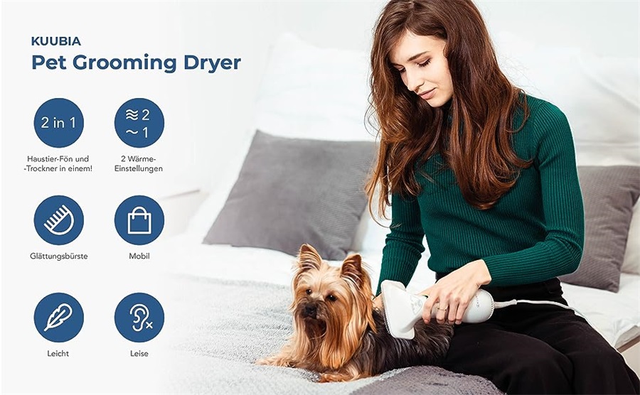 Dog hair dryer 2-in-1 hair dryer/brush