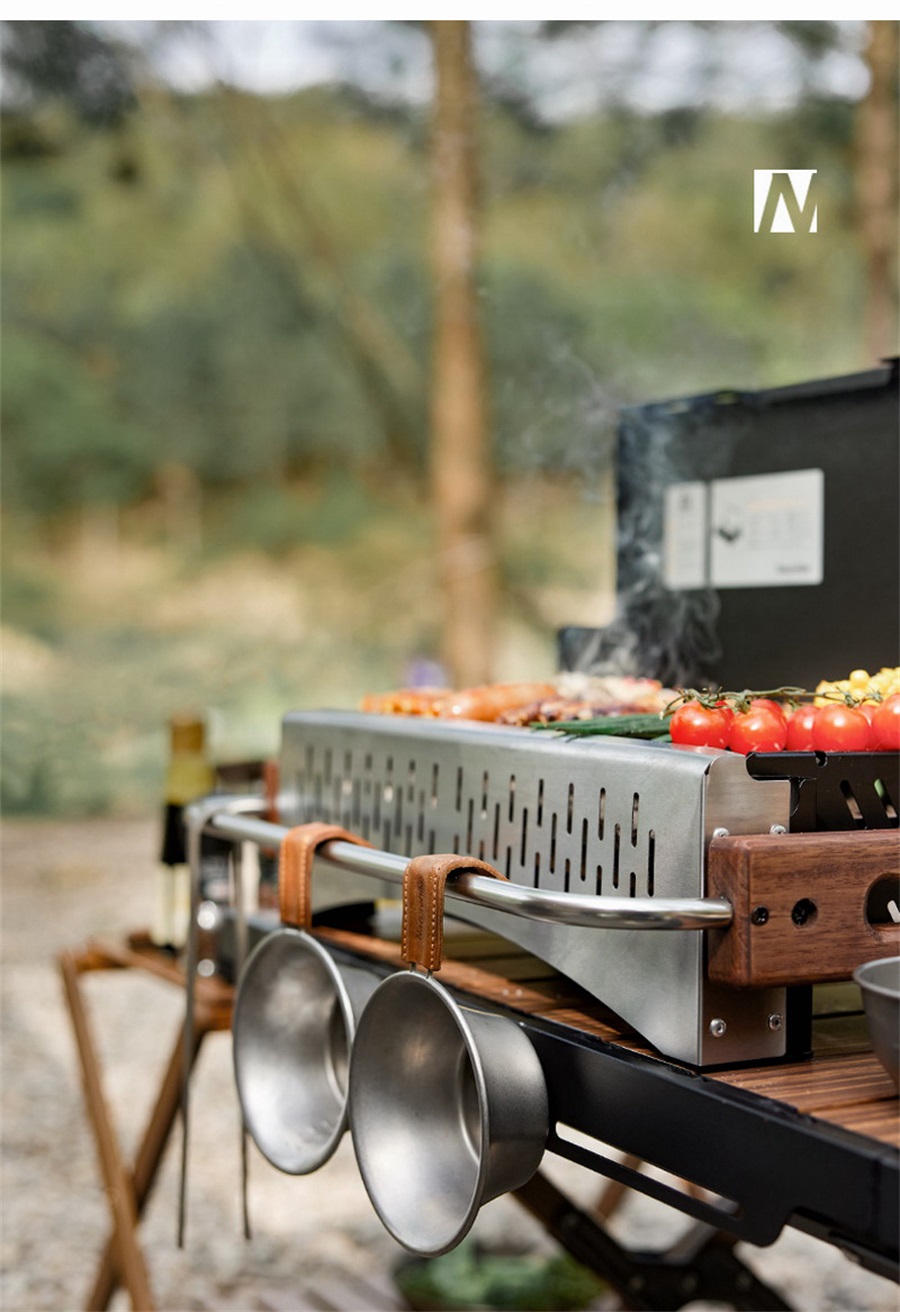 Nature hike picnic charcoal grill