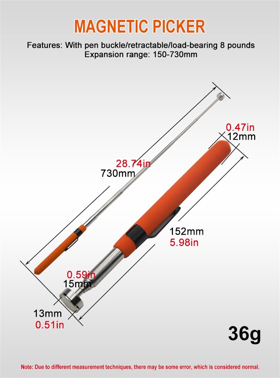 Tige de fer d'aspiration rétractable magnétique portable de 8 livres