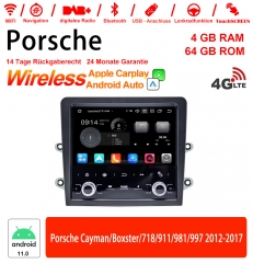 7 pouces Android 11.0 4G LTE Autoradio /Multimedia 4GB RAM 64GB ROM pour Porsche Cayman/Boxster/718/911/981/997 2012-2017 Carplay intégre/Android Auto