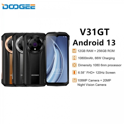 Doogee V31GT Android 13 Octa Core 5G 6.58" téléphone robuste 12 go de RAM 256 go ROM système d'image thermique SmartPhone
