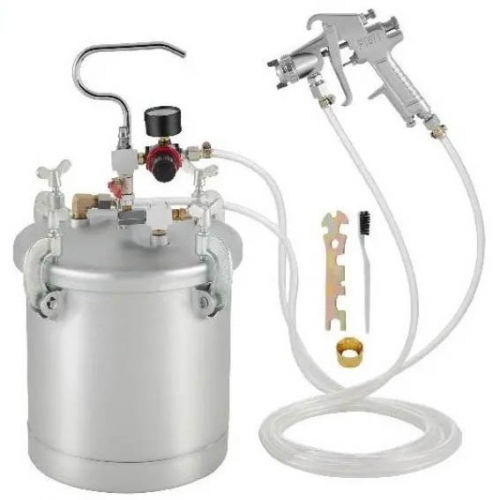 10L Pressure Paint Pot Sprayer Tank with Spray Gun & Hose for Home Outdoor or Commercial Painting Spraying