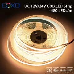 UL Listed COB LED Strip Light 480 LEDs/m High Density Flexible Ribbon 3000-6500K RA90 LED Lights DC12V 24V
