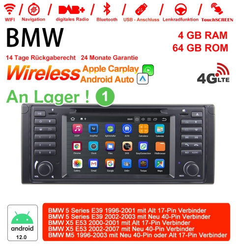 7 pouces Android 12.0 Autoradio / multimédia 4GB RAM 64GB ROM pour BMW série 5 E39 X5 E53 M5 Carplay intégré / Android Auto