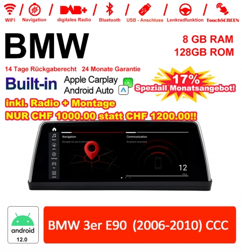 10.25 Zoll Qualcomm Snapdragon 665 8 Core Android 12.0 4G LTE Autoradio / Multimedia USB WiFi Navi Carplay Für BMW 3 Series E90 (2006-2010) CCC