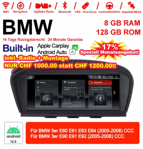 8.8 Zoll Qualcomm Snapdragon 665  8 Core Android 12.0 4G LTE Autoradio / Multimedia USB WiFi Navi Carplay Für BMW 5 Series E60 E61 E63 3 Serie E90 E91