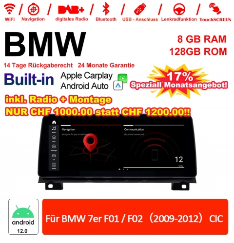 12.3 pouces Qualcomm Snapdragon 665 8 Core Android 12.0 4G LTE Autoradio / Multimédia USB Carplay Pour BMW 7 Series F01/F02 (2009-2012) CIC Avec WIFI