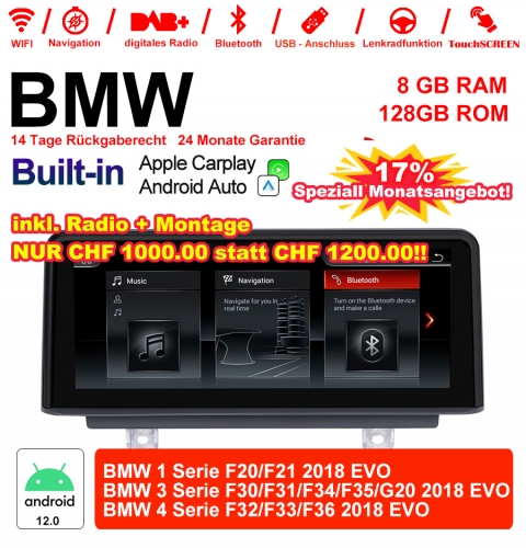 8.8 Zoll Qualcomm Snapdragon 665  8 Core Android 12.0 4G LTE Autoradio / Multimedia USB WiFi Navi Carplay Für BMW 1 Serie/3 Serie/4 Serie 2018 EVO