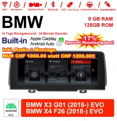 10.25" Qualcomm Snapdragon 662 Android 12.0 4G LTE Autoradio / Multimédia USB WiFi Navi Carplay Pour BMW X3 G01/X4 F26(2018-) EVO