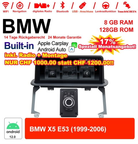 10.25 Zoll Qualcomm Snapdragon 665 8 Core Android 12.0 4G LTE Autoradio / Multimedia USB WiFi Navi Carplay Für BMW X5  E53 1999-2006