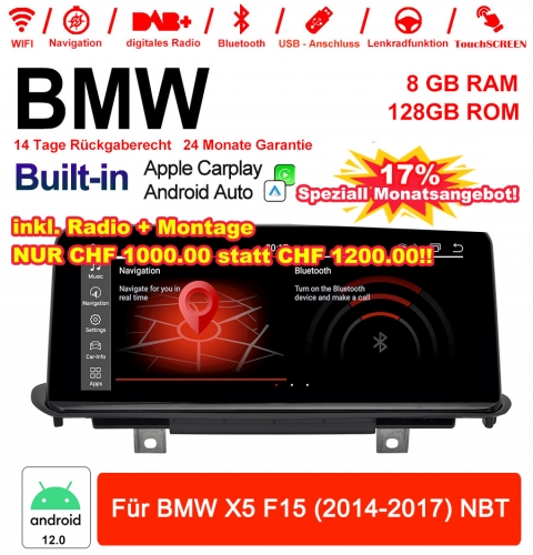 10.25 Zoll Qualcomm Snapdragon 665 8 Core Android 12.0 4G LTE Autoradio / Multimedia USB WiFi Navi Carplay Für BMW X5 F15 (2014-2017) NBT