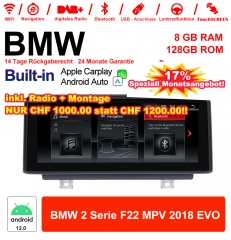 8.8 inch Qualcomm Snapdragon 665 8 Core Android 12.0 4G LTE Car Radio / Multimedia USB WiFi Carplay For BMW 2 Series MPV (2018) EVO