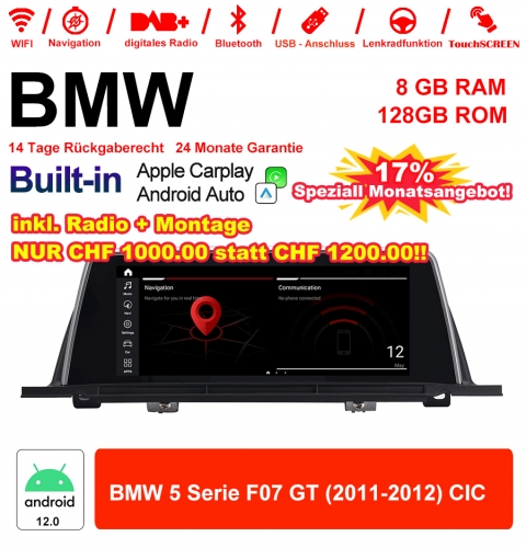 10.25 inch Qualcomm Snapdragon 665 8 Core Android 12.0 4G LTE Car Radio / Multimedia USB WiFi Carplay For  BMW 5 Series F07 GT (2011-2012) CIC