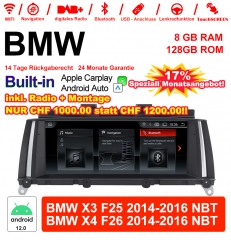 8.8 Zoll Qualcomm Snapdragon 665 8 Core Android 12.0 4G LTE Autoradio / Multimedia USB WiFi Navi Carplay Für BMW X3/X4   F25/26(2014-2016)NBT