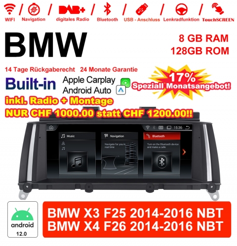 8.8" Qualcomm Snapdragon 665 Android 12.0 4G LTE Autoradio / Multimédia USB WiFi Navi Carplay Pour BMW X3/X4   F25/26(2014-2016)NBT