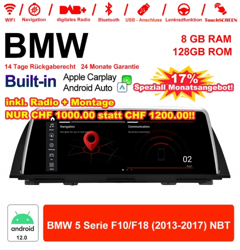 10.25 inch Qualcomm Snapdragon 665 8 Core Android 12.0 4G LTE Car Radio / Multimedia USB WiFi Carplay For BMW 5 Series F10/F18 (2013-2017) NBT