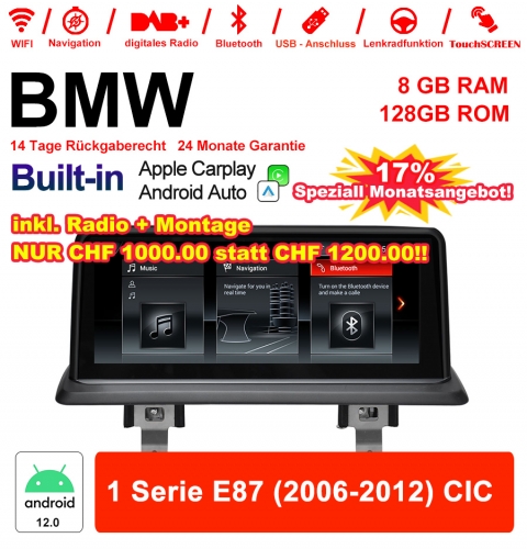 10.25 Zoll Qualcomm Snapdragon 665  8 Core Android 12.0 4G LTE Autoradio / Multimedia USB WiFi Navi Carplay Für BMW 1er E87 (2006-2012) CIC