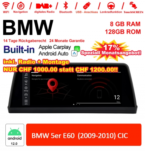 10.25" Qualcomm Snapdragon 665 Android 12.0 4G LTE Autoradio / Multimédia USB WiFi Navi Carplay Pour BMW 5 Series E60 (2009-2010) CIC