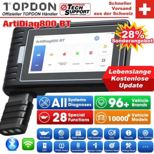 Topdon ArtiDiag800 BT Car Diagnostic Tool OBDII 2 Code Reader Wireless BT Scanner with Full Systems Diagnostics for 10000+ Models