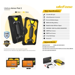 Ulefone Armor Pad 2 4G Android 13 11 inch Rugged Tablet 18600mAh 16GB 256GB IP68/IP69K Waterproof 48MP+16MP Integrated Sharp LED Light NFC Google Pay