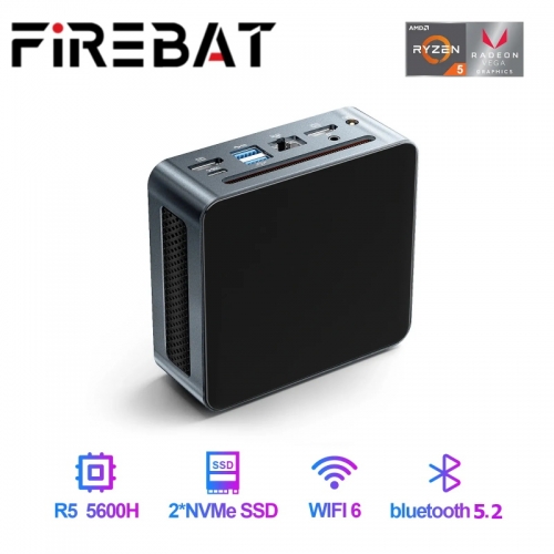 Firebat mn56 mini pc gamer amd ryzen 5 5600h ddr4 nvme ssd windows 11 minipc wifi6 bt 5,2