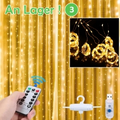 3Mx3M 300 LEDs lumière blanche chaude USB rideau LED guirlandes avec crochets guirlande décoration de noël vacances mariage pour la maison chambre