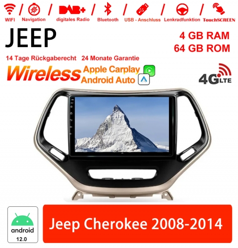 10 pouces Android 12.0 Autoradio / Multimédia 4GB RAM 64GB ROM pour Jeep Cherokee 2008-2014 intégré Carplay/ Android Auto