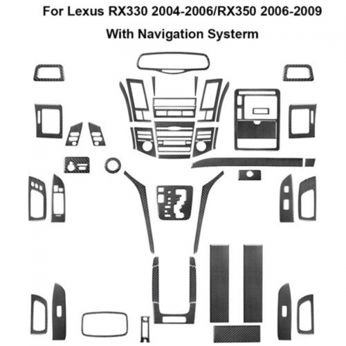 49 pièces pour Lexus RX330 RX350 Kit intérieur complet en fibre de carbone autocollant de garniture de couverture