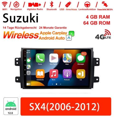 9 Zoll Android 12.0 Autoradio / Multimedia 4GB RAM 64GB ROM Für Suzuki SX4 2006-2012 Mit WiFi NAVI Bluetooth USB