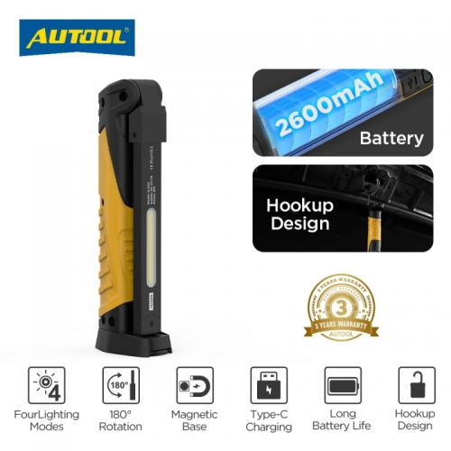 Autool SL820 magna tic base rechargeable work light foldable flashlight standby work 12h with 2600mah li-battery for car repair