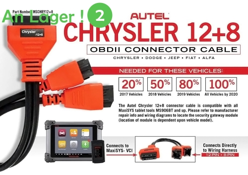 Pour câble de programmation Chrysler adaptateur 12 + 8 pour Autel Maxisys 906 908 PRO ELITE