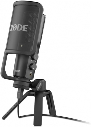RØDE NT-USB vielseitiges USB-Kondensatormikrofon mit Studioqualität, Popfilter und Stativ für Gesangs- und Instrumentenaufnahmen (schwarz)