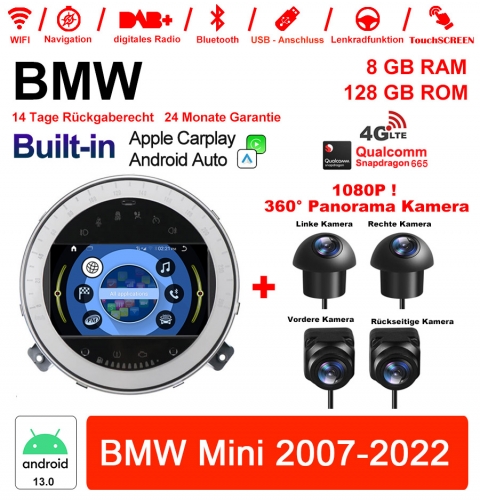 360° panoramic camera + Snapdragon 665 Android 13.0 4G LTE Car Radio 8GB RAM 128GB ROM USB WiFi Carplay For BMW Mini Cooper(2007-2022)