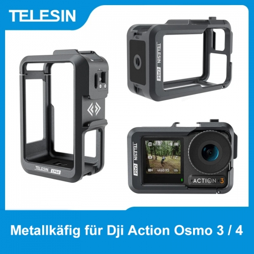 Telesin Aluminum alloy Frame housing for Dji Action Osmo 3/4 shooting vertical Dual Cold Shoe Protective Cover for Dji Action 3/4
